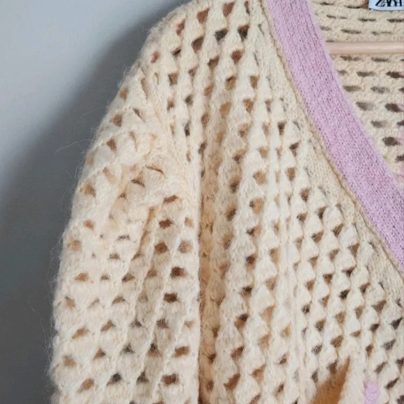 Zara Colorblock Cropped Sweater Size Medium Cottagecore Coastal Grandma - Picture 10 of 16